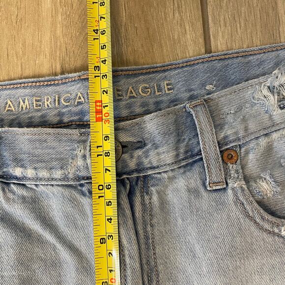 American Eagle Wide Leg Crop Jeans Women 8 Short Distressed Light Wash Denim - Picture 7 of 11